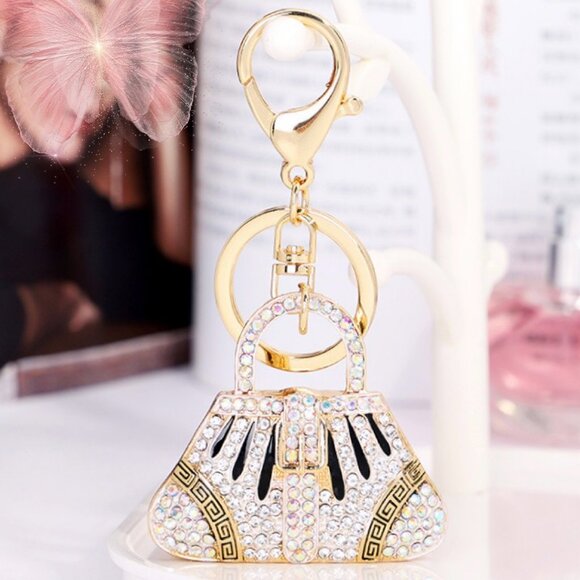 Gold Bag Keychain Rhinestone Bag Charm - Picture 1 of 10